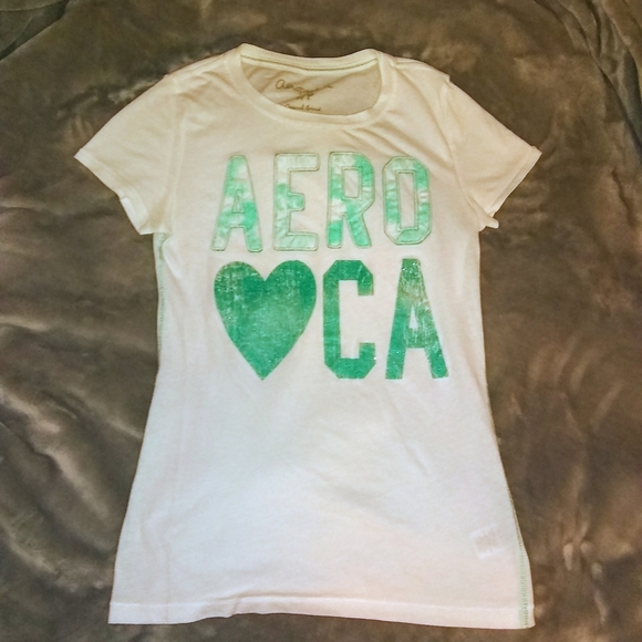 💕3/25💕White & Aqua Aeropostale Cali Tee - Picture 7 of 9